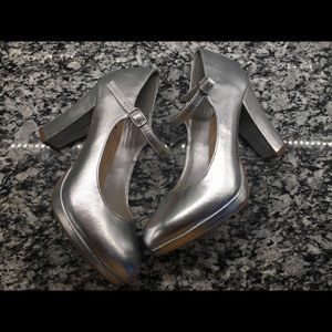 Silver 1970 style baby doll heels